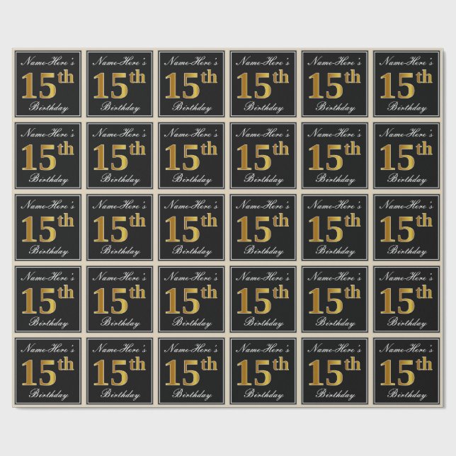 Elegant, Imitate Gold 15. Geburtstag + Individuell Geschenkpapier (Flach)