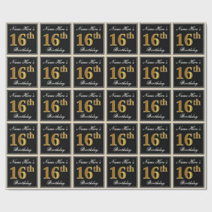 Elegant, Imitate Gold 16. Geburtstag + Individuell Geschenkpapier