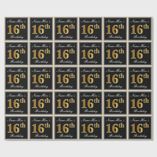 Elegant, Imitate Gold 16. Geburtstag + Individuell Geschenkpapier (Flach)