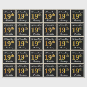 Elegant, Imitate Gold 19. Geburtstag + Individuell Geschenkpapier
