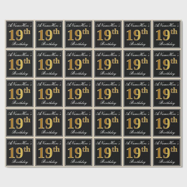 Elegant, Imitate Gold 19. Geburtstag + Individuell Geschenkpapier (Flach)