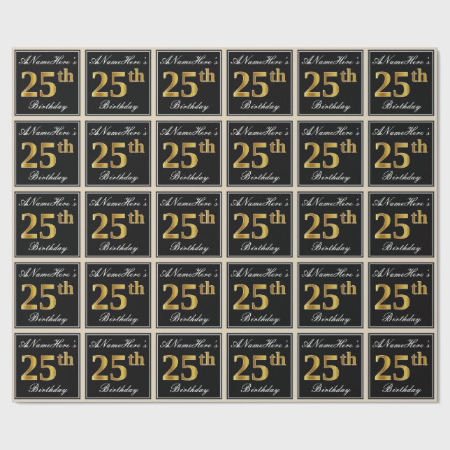 Elegant, Imitate Gold 25. Geburtstag + Individuell Geschenkpapier (Flach)