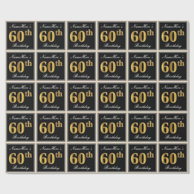 Elegant, Imitate Gold 60. Geburtstag + Individuell Geschenkpapier (Flach)
