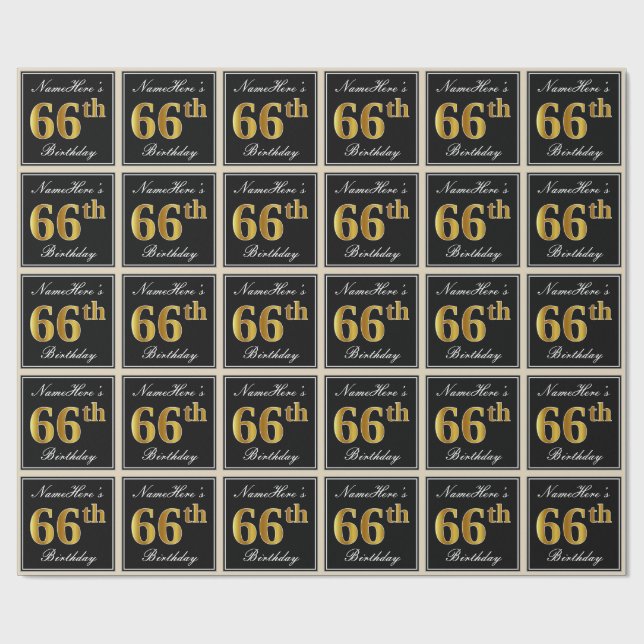 Elegant, Imitate Gold 66. Geburtstag + Individuell Geschenkpapier (Flach)