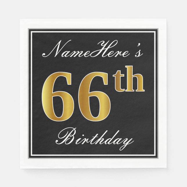 Elegant, Imitate Gold 66. Geburtstag + Individuell Serviette (Vorderseite)
