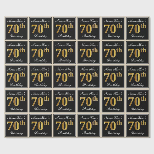 Elegant, Imitate Gold 70. Geburtstag + Individuell Geschenkpapier (Flach)