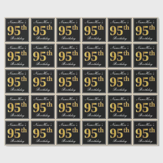 Elegant, Imitate Gold 95. Geburtstag + Individuell Geschenkpapier (Flach)