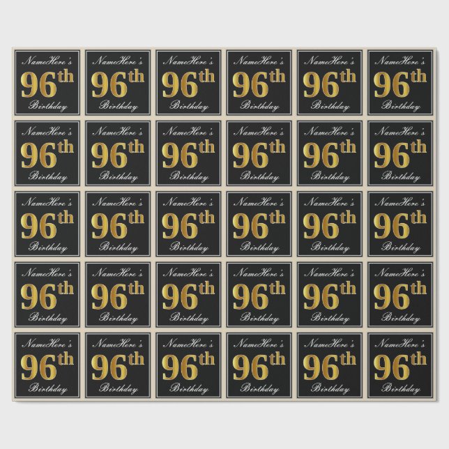 Elegant, Imitate Gold 96. Geburtstag + Individuell Geschenkpapier (Flach)