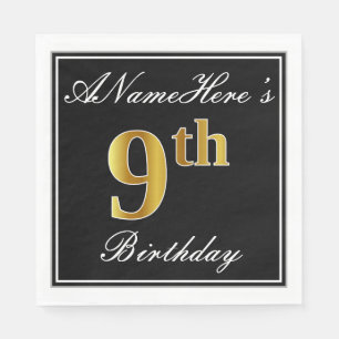 Elegant, Imitate Gold 9. Geburtstag + Individuelle Serviette
