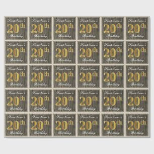 Elegant, Imitate Holz, Imitate Gold 20. Geburtstag Geschenkpapier