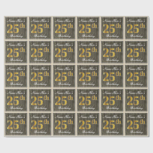 Elegant, Imitate Holz, Imitate Gold 25. Geburtstag Geschenkpapier