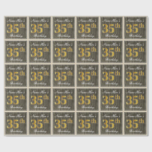 Elegant, Imitate Holz, Imitate Gold 35. Geburtstag Geschenkpapier