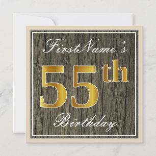 Elegant, Imitate Holz, Imitate Gold 55. Geburtstag Einladung
