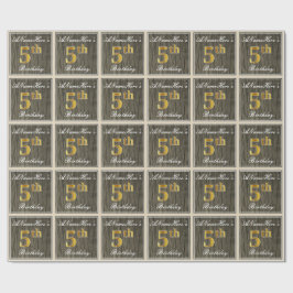 Elegant, Imitate Holz, Imitate Gold 5. Geburtstag  Geschenkpapier