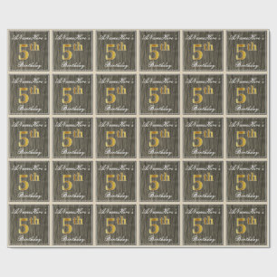 Elegant, Imitate Holz, Imitate Gold 5. Geburtstag  Geschenkpapier