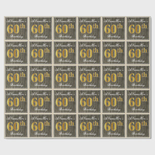 Elegant, Imitate Holz, Imitate Gold 60. Geburtstag Geschenkpapier