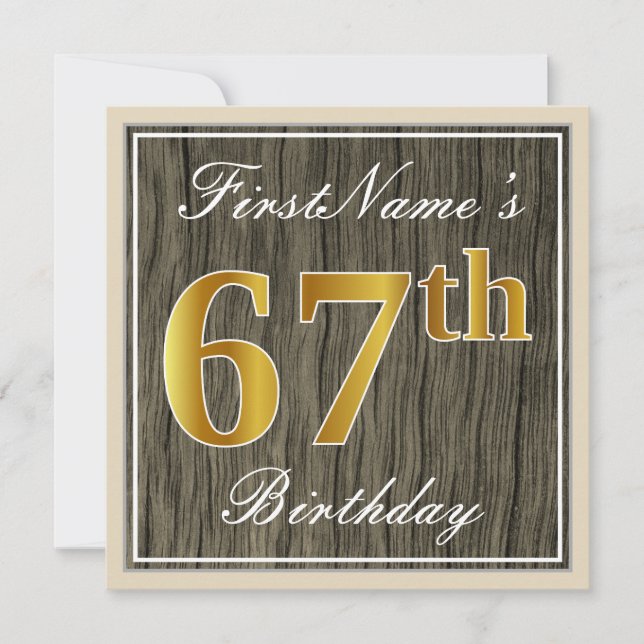 Elegant, Imitate Holz, Imitate Gold 67. Geburtstag Einladung (Vorderseite)