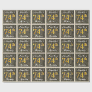Elegant, Imitate Holz, Imitate Gold 74. Geburtstag Geschenkpapier