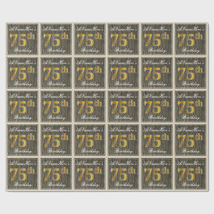 Elegant, Imitate Holz, Imitate Gold 75. Geburtstag Geschenkpapier