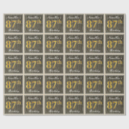 Elegant, Imitate Holz, Imitate Gold 87. Geburtstag Geschenkpapier
