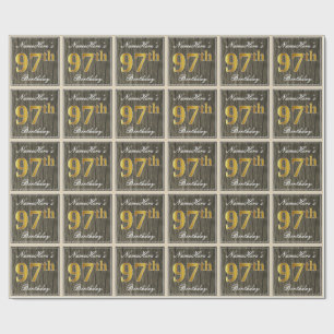 Elegant, Imitate Holz, Imitate Gold 97. Geburtstag Geschenkpapier