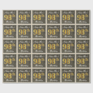 Elegant, Imitate Holz, Imitate Gold 98. Geburtstag Geschenkpapier