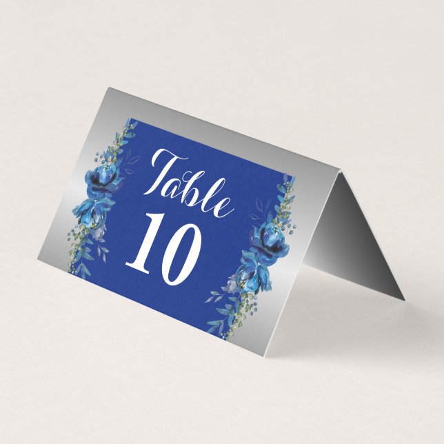 Elegant in Blau und Silber geklappte Karte (Vorderseite)