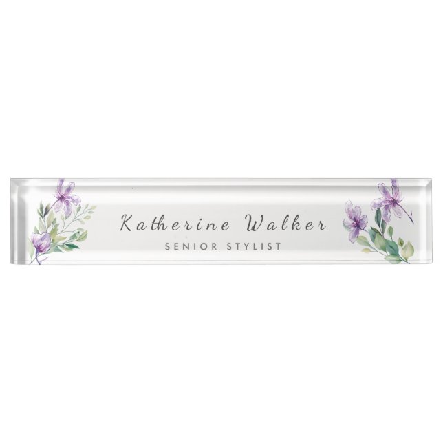 Elegant in Bloom" Personalisierter Acrylschreibtis Namensplakette (Vorderseite)