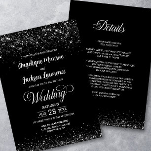 Elegant in einem Schwarzen Glitzer Hochzeit Einladung