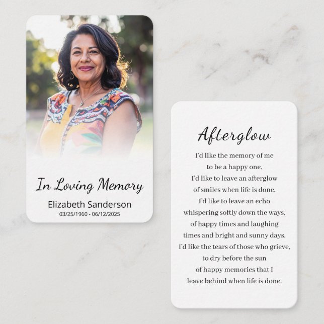 Elegant in Love Memory Funeral Memory Card Visitenkarte (Vorne/Hinten)