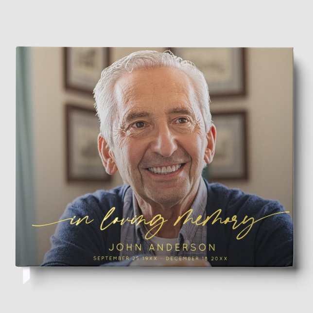 Elegant in Love Memory Script Foto Beerdigung Gästebuch (Vorderseite)