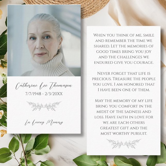 Elegant In Loving Memory Floral Photo Prayer Card Visitenkarte (Elegant In Loving Memory Floral Photo Prayer Card
)