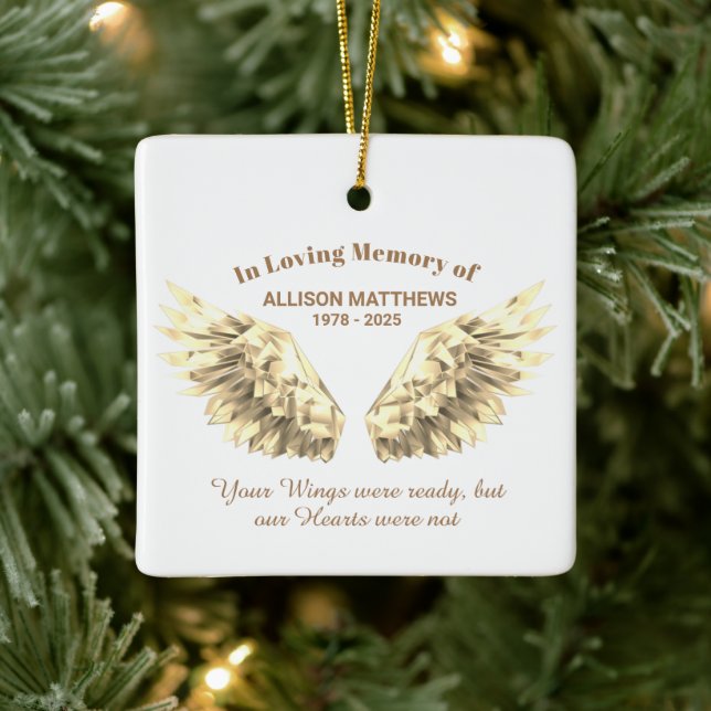 Elegant in Loving Memory Gold Wings Memorial Keramikornament (Baum)