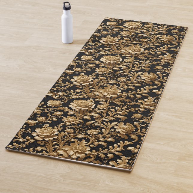 Elegant in Motion: Schwarz & Gold Barock Blumen Yogamatte (Beispiel)
