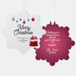 Elegant in Weiß und Rot | Frohe Weihnachten Ornament Karte