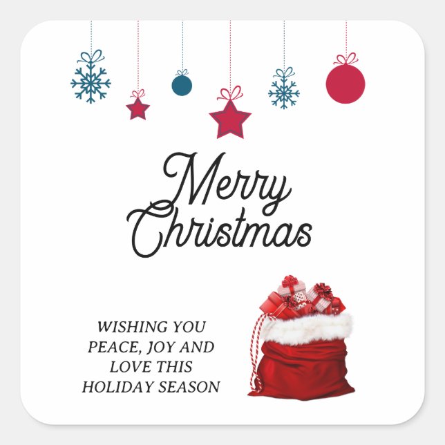 Elegant in Weiß und Rot | Frohe Weihnachten Quadratischer Aufkleber (Vorderseite)