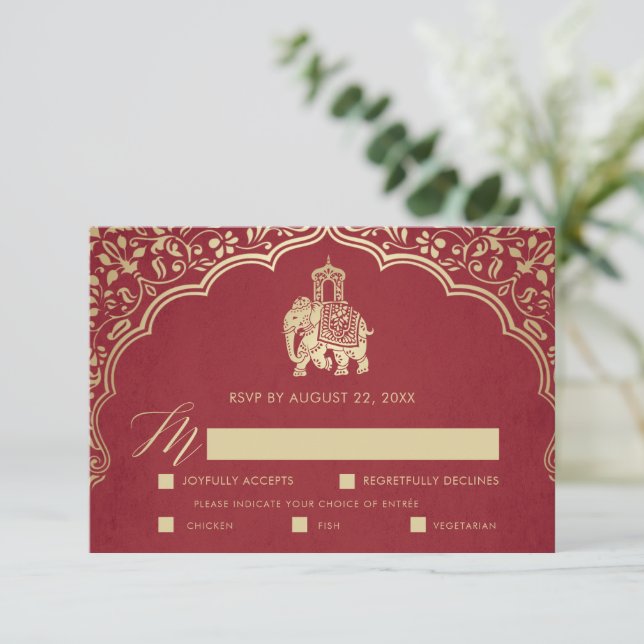 Elegant Indian Ganesha Wedding RSVP Card Gold Karte (Stehend Vorderseite)