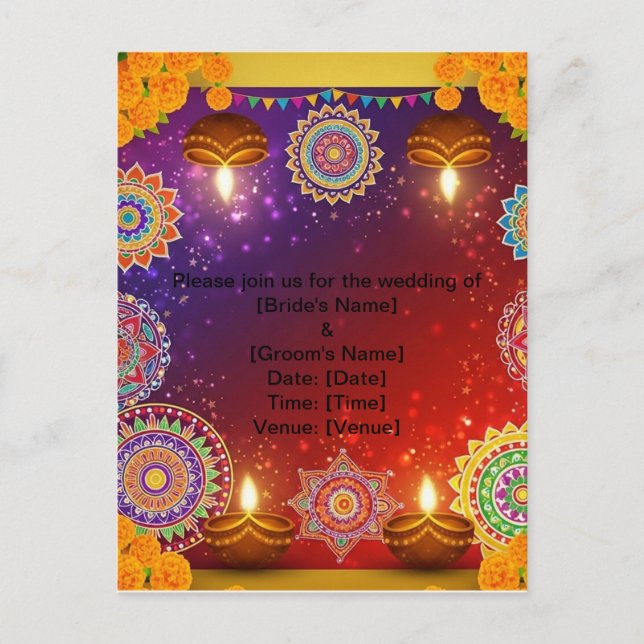 Elegant Indian Save the Date Postcard Postkarte (Vorderseite)