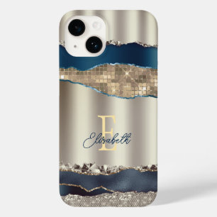 Elegant Indigo Blue Agate Sequins Case-Mate iPhone 14 Hülle
