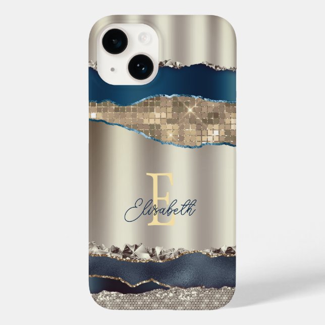 Elegant Indigo Blue Agate Sequins Case-Mate iPhone Hülle (Rückseite)