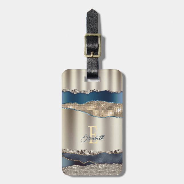 Elegant Indigo Blue Agate Sequins Gepäckanhänger (Vorderseite vertikal)