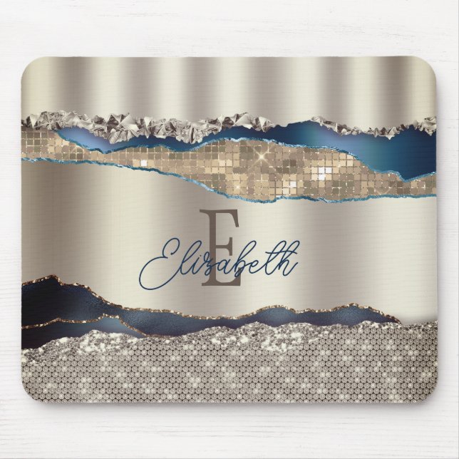 Elegant Indigo Blue Agate Sequins Mousepad (Vorne)