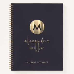 Elegant Indigo Blue Gold Monogram Notizbuch