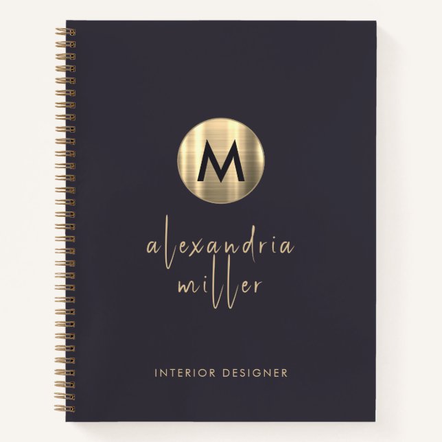 Elegant Indigo Blue Gold Monogram Notizbuch (Vorderseite)