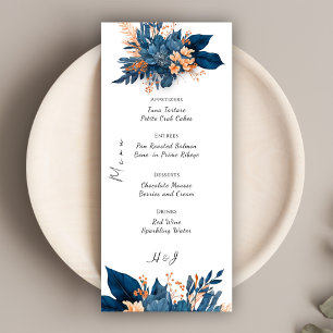 Elegant Indigo Rust Floral Boho Wedding Menükarte