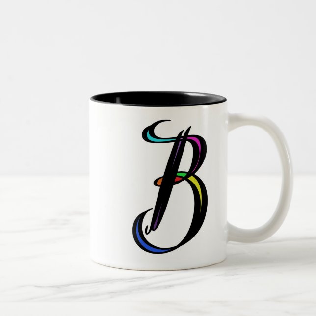 Elegant Initial B Perfect Personalisiert Gift Zweifarbige Tasse (Rechts)