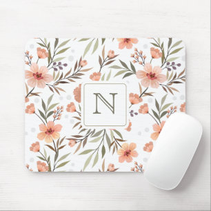 Elegant initial beautiful pastel floral border mousepad