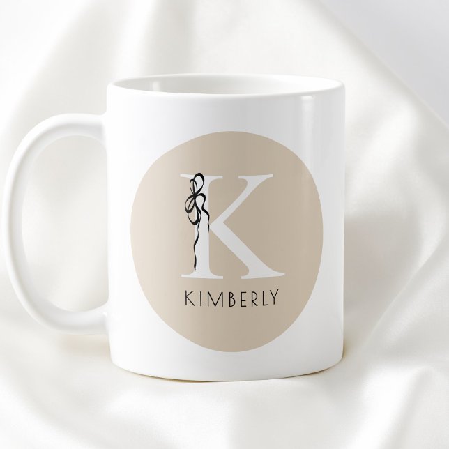 Elegant Initial Brown Girly Feminine Bow Monogramm Kaffeetasse (Elegant Initial Brown Girly Feminine Bow Monogram Coffee Mug)