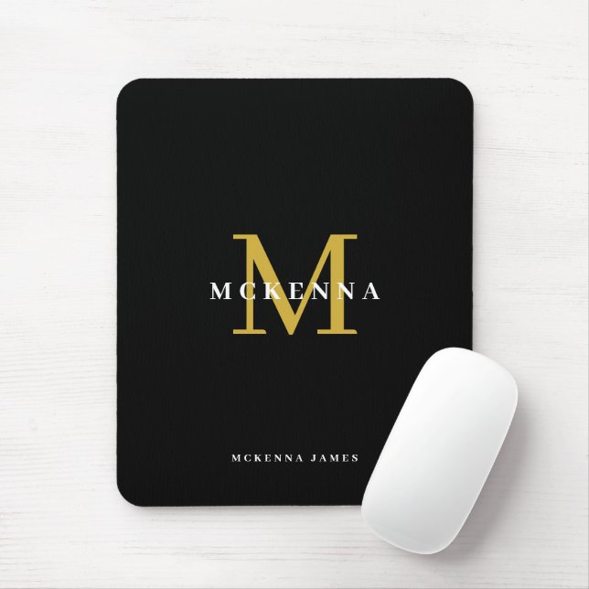 Elegant Initial Chic Black Gold Monogram Mousepad (Mit Mouse)