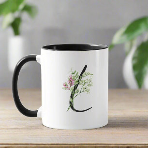 Elegant Initial Letter L Botanical Floral Blätter Tasse
